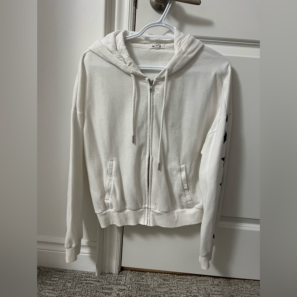 Garage White Zip Up with Star Pattern on Sleeve